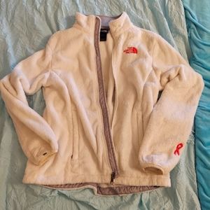 North Face white fuzzy jacket